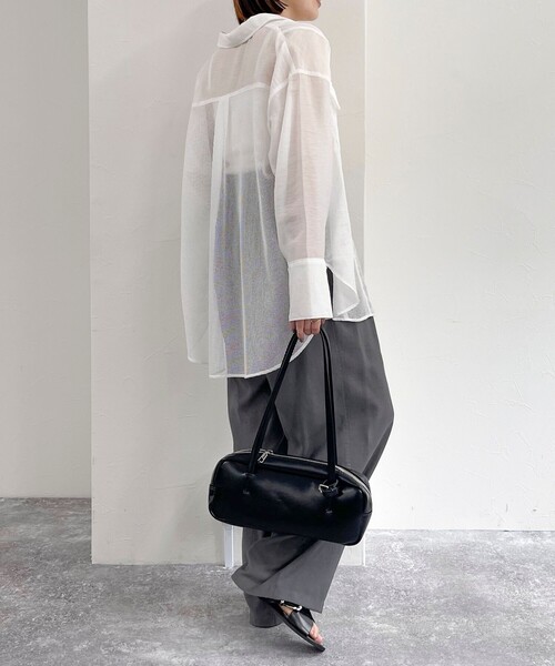 fredy emue（フレディエミュ）の「メッシュ切替シャツ（シャツ/ブラウス・レディース・ブラック/オフホワイト/ベージュ・38）」の6枚目の写真