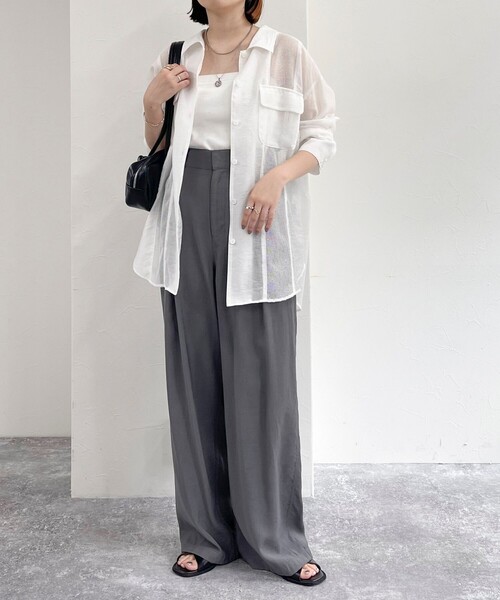 fredy emue（フレディエミュ）の「メッシュ切替シャツ（シャツ/ブラウス・レディース・ブラック/オフホワイト/ベージュ・38）」の9枚目の写真