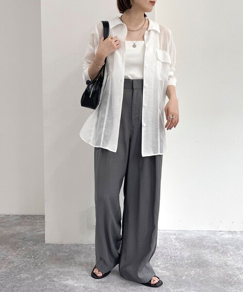 fredy emue（フレディエミュ）の「メッシュ切替シャツ（シャツ/ブラウス・レディース・ブラック/オフホワイト/ベージュ・38）」の10枚目の写真