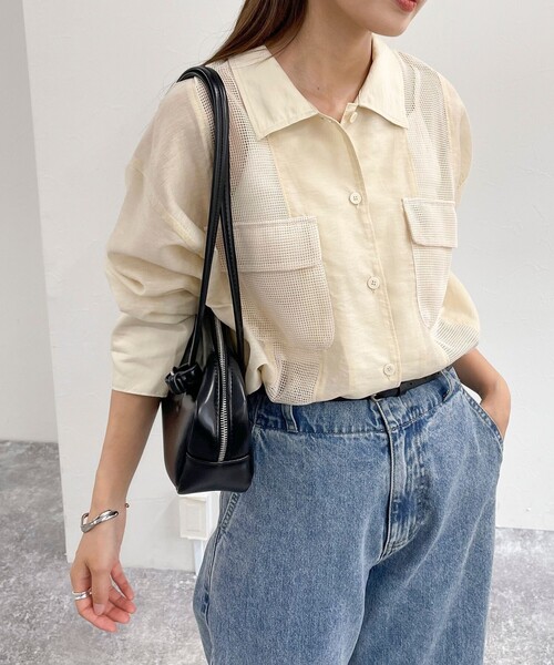 【2点おまとめ☆fredy emue】涼しく着られるメッシュ切替シャツ セール】メッシュ切替シャツ（シャツ/ブラウス）｜fredy emue