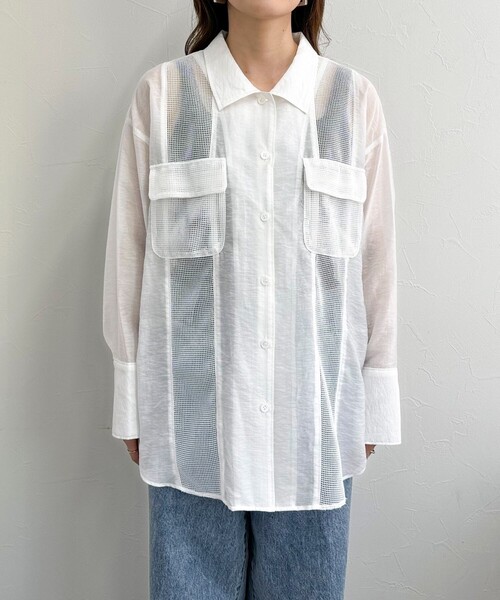 【2点おまとめ☆fredy emue】涼しく着られるメッシュ切替シャツ セール】メッシュ切替シャツ（シャツ/ブラウス）｜fredy emue