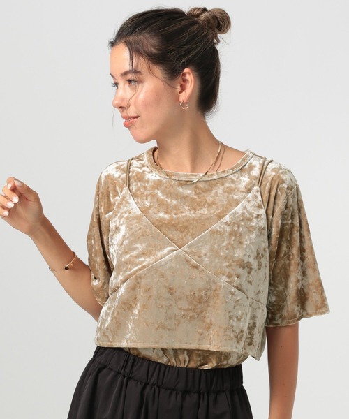 BAYFLOW（ベイフロー）の「[着心地の良いストレッチ素材]クラッシュベロア2Pセット（Tシャツ/カットソー・レディース・ベージュ/グレー・FREE）」の5枚目の写真