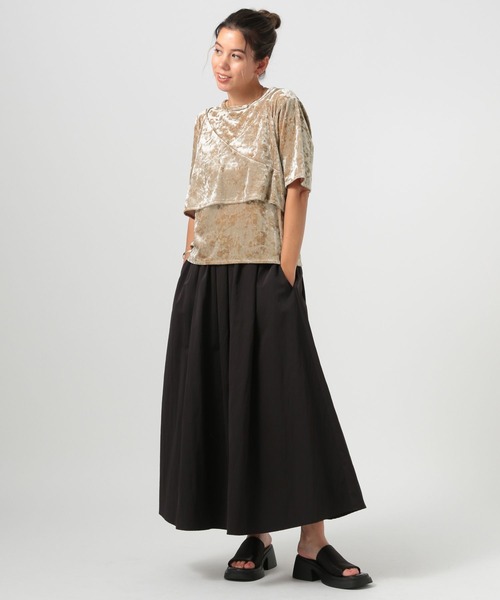 BAYFLOW（ベイフロー）の「[着心地の良いストレッチ素材]クラッシュベロア2Pセット（Tシャツ/カットソー・レディース・ベージュ/グレー・FREE）」の6枚目の写真