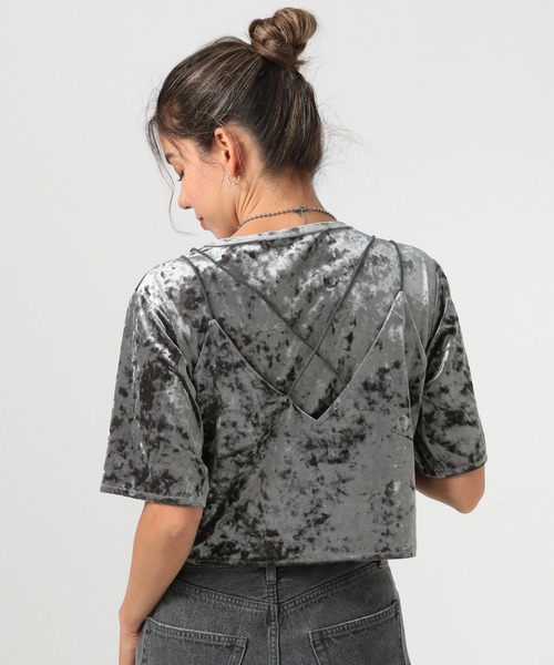 BAYFLOW（ベイフロー）の「[着心地の良いストレッチ素材]クラッシュベロア2Pセット（Tシャツ/カットソー・レディース・ベージュ/グレー・FREE）」の11枚目の写真