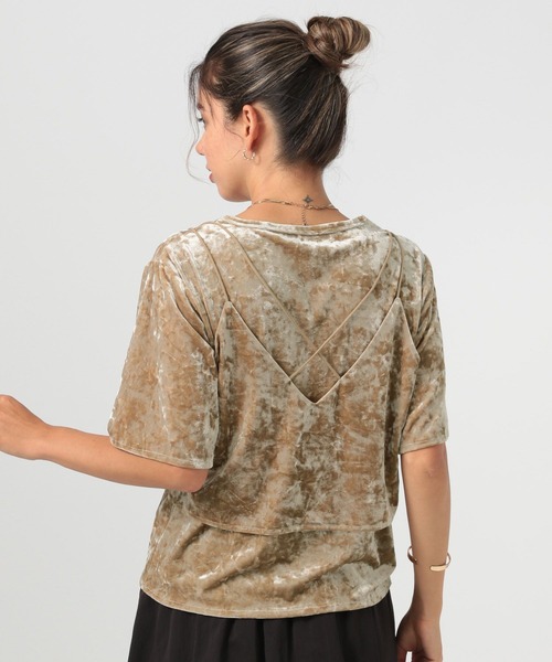 BAYFLOW（ベイフロー）の「[着心地の良いストレッチ素材]クラッシュベロア2Pセット（Tシャツ/カットソー・レディース・ベージュ/グレー・FREE）」の13枚目の写真