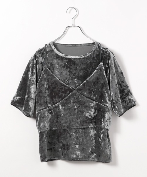 BAYFLOW（ベイフロー）の「[着心地の良いストレッチ素材]クラッシュベロア2Pセット（Tシャツ/カットソー・レディース・ベージュ/グレー・FREE）」の14枚目の写真