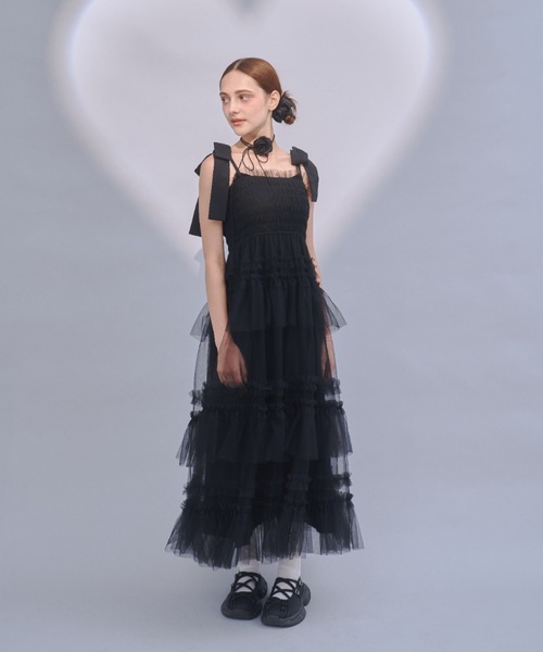 Lovilyn（ラヴィリン）の「チュールロングワンピース（ワンピース・レディース・ピンク/ホワイト/ブラック/ベビーピンク・MEDIUM/SMALL）」の12枚目の写真