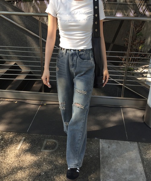 RiLi(リリ)の「ビジューメッセージTシャツ【RL】(Tシャツ/カットソー・レディース・ネイビー/ホワイト・FREE)」の8枚目の写真