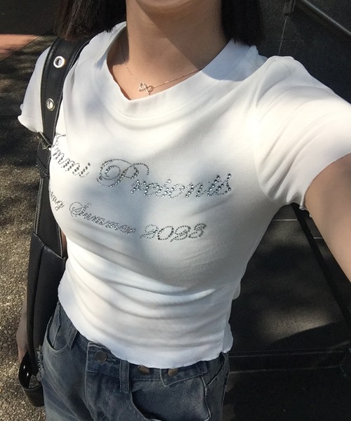 RiLi(リリ)の「ビジューメッセージTシャツ【RL】(Tシャツ/カットソー・レディース・ネイビー/ホワイト・FREE)」の5枚目の写真