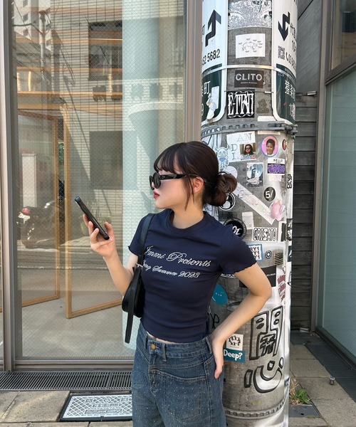 RiLi(リリ)の「ビジューメッセージTシャツ【RL】(Tシャツ/カットソー・レディース・ネイビー/ホワイト・FREE)」の9枚目の写真