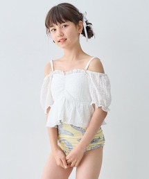 Amourire girl（アムリールガール）の「レースパフトップス×ハイウエストビキニ上下2点セット【キッズ/ジュニア水着】（130㎝～150㎝）（水着）」