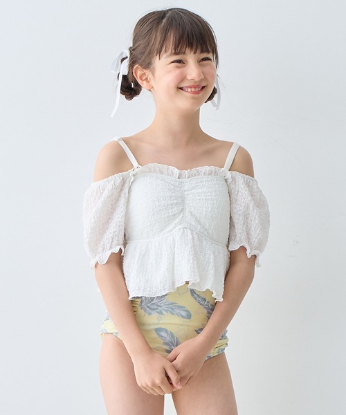 Amourire girl（アムリールガール）の「レースパフトップス×ハイウエストビキニ上下2点セット【キッズ/ジュニア水着】（130㎝～150㎝）（水着・キッズ・ブラック/オフホワイト・130cm/140cm/150cm/160cm）」の5枚目の写真