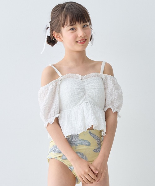 Amourire girl（アムリールガール）の「レースパフトップス×ハイウエストビキニ上下2点セット【キッズ/ジュニア水着】（130㎝～150㎝）（水着・キッズ・ブラック/オフホワイト・130cm/140cm/150cm/160cm）」の6枚目の写真