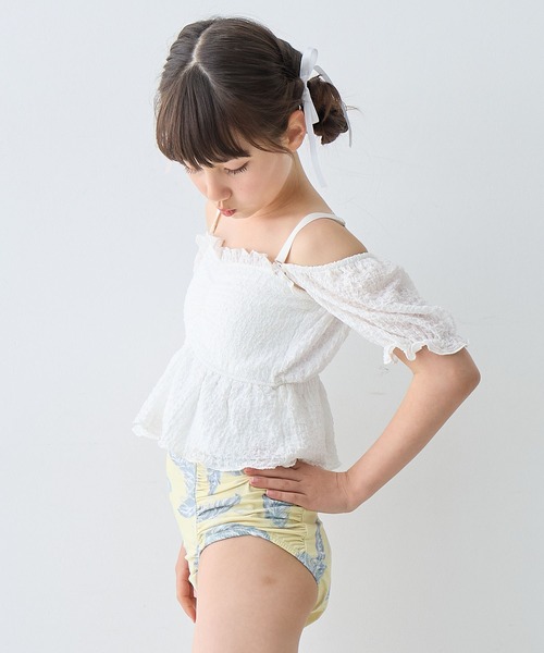 Amourire girl（アムリールガール）の「レースパフトップス×ハイウエストビキニ上下2点セット【キッズ/ジュニア水着】（130㎝～150㎝）（水着・キッズ・ブラック/オフホワイト・130cm/140cm/150cm/160cm）」の8枚目の写真