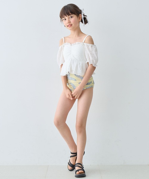 Amourire girl（アムリールガール）の「レースパフトップス×ハイウエストビキニ上下2点セット【キッズ/ジュニア水着】（130㎝～150㎝）（水着・キッズ・ブラック/オフホワイト・130cm/140cm/150cm/160cm）」の11枚目の写真