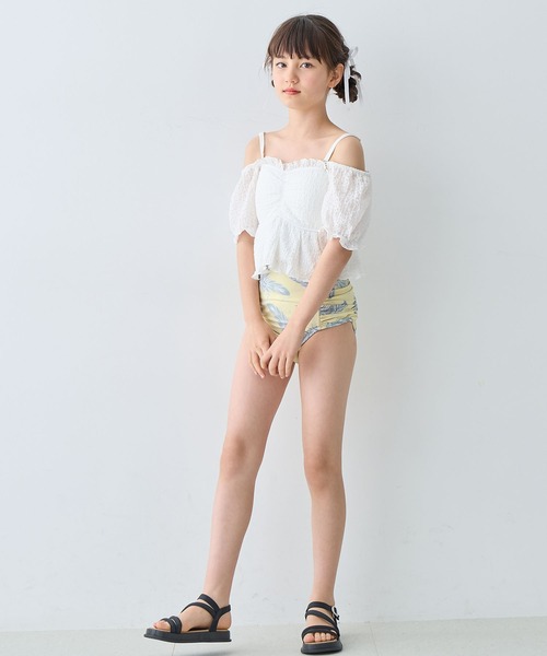 Amourire girl（アムリールガール）の「レースパフトップス×ハイウエストビキニ上下2点セット【キッズ/ジュニア水着】（130㎝～150㎝）（水着・キッズ・ブラック/オフホワイト・130cm/140cm/150cm/160cm）」の12枚目の写真