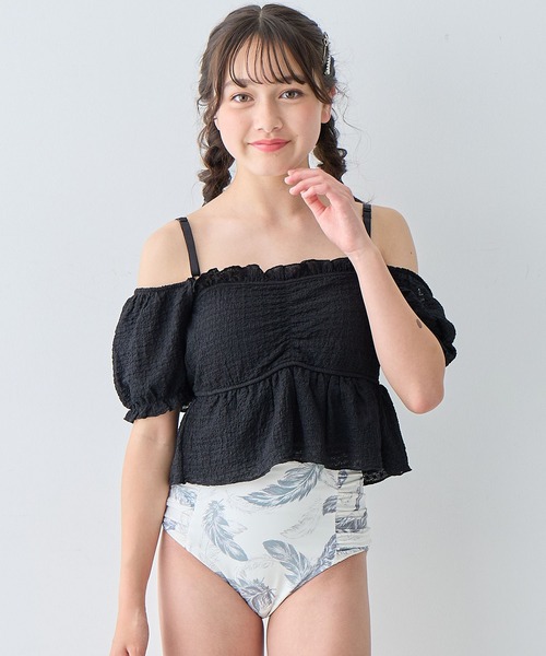 Amourire girl（アムリールガール）の「レースパフトップス×ハイウエストビキニ上下2点セット【キッズ/ジュニア水着】（130㎝～150㎝）（水着・キッズ・ブラック/オフホワイト・130cm/140cm/150cm/160cm）」の17枚目の写真