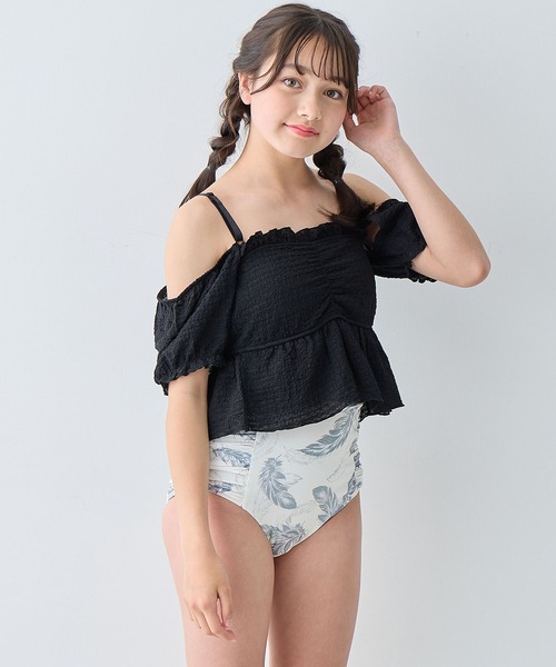 Amourire girl（アムリールガール）の「レースパフトップス×ハイウエストビキニ上下2点セット【キッズ/ジュニア水着】（130㎝～150㎝）（水着・キッズ・ブラック/オフホワイト・130cm/140cm/150cm/160cm）」の20枚目の写真