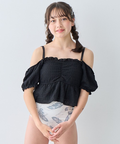 Amourire girl（アムリールガール）の「レースパフトップス×ハイウエストビキニ上下2点セット【キッズ/ジュニア水着】（130㎝～150㎝）（水着・キッズ・ブラック/オフホワイト・130cm/140cm/150cm/160cm）」の19枚目の写真