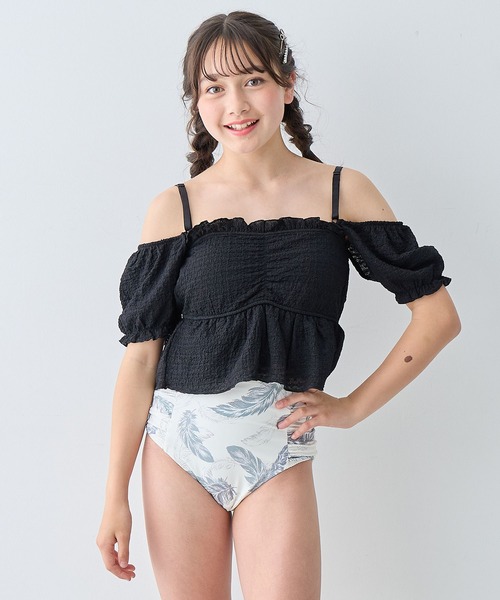 レースパフトップス×ハイウエストビキニ上下2点セット【キッズ