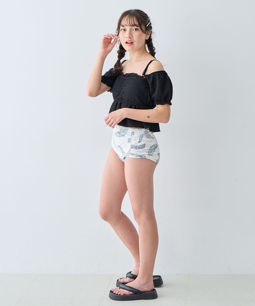 レースパフトップス×ハイウエストビキニ上下2点セット【キッズ