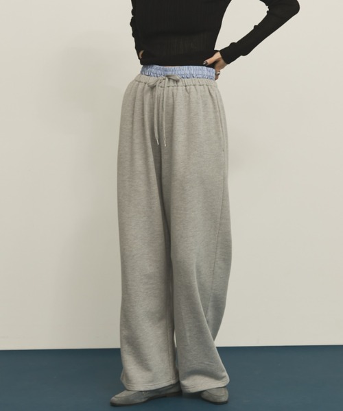 MERLOT（メルロー）の「【ウエストゴム】ダブルウエストスウェットパンツ（スウェットパンツ・レディース・アイボリー/グレー・FREE）」の2枚目の写真