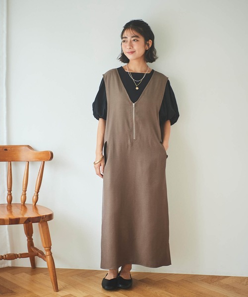 mil(ミル)の「【150㎝前後の小柄さんサイズ】袖ドッキングリブトップス(Tシャツ/カットソー・レディース・ブラック/モカ・S/XS)」の9枚目の写真