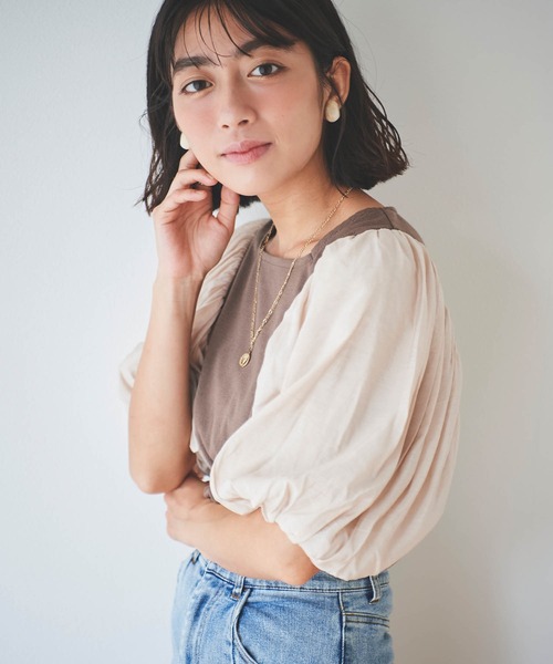 mil(ミル)の「【150㎝前後の小柄さんサイズ】袖ドッキングリブトップス(Tシャツ/カットソー・レディース・ブラック/モカ・S/XS)」の14枚目の写真