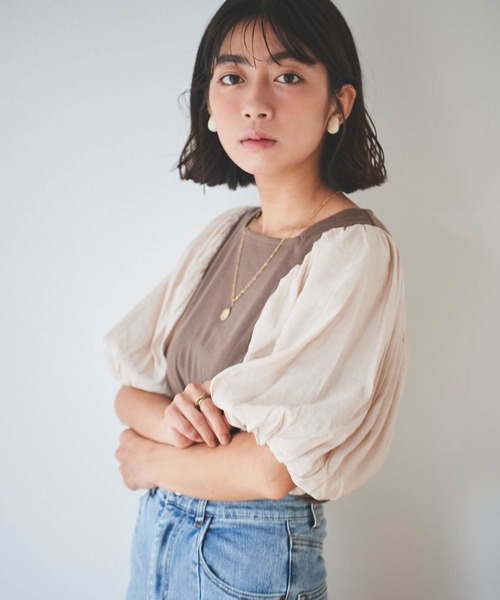 mil(ミル)の「【150㎝前後の小柄さんサイズ】袖ドッキングリブトップス(Tシャツ/カットソー・レディース・ブラック/モカ・S/XS)」の15枚目の写真