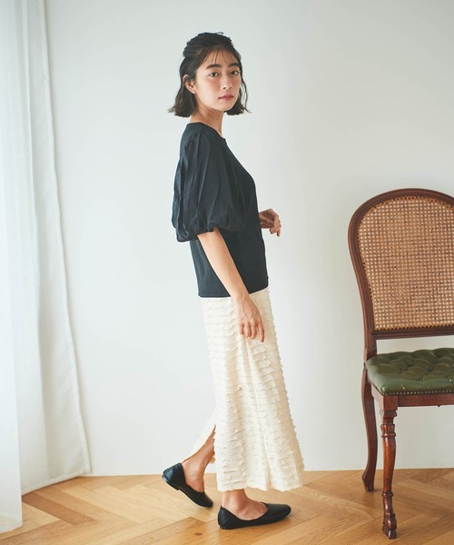 mil(ミル)の「【150㎝前後の小柄さんサイズ】袖ドッキングリブトップス(Tシャツ/カットソー・レディース・ブラック/モカ・S/XS)」の6枚目の写真