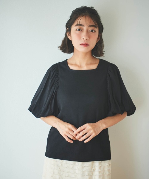 mil(ミル)の「【150㎝前後の小柄さんサイズ】袖ドッキングリブトップス(Tシャツ/カットソー・レディース・ブラック/モカ・S/XS)」の7枚目の写真