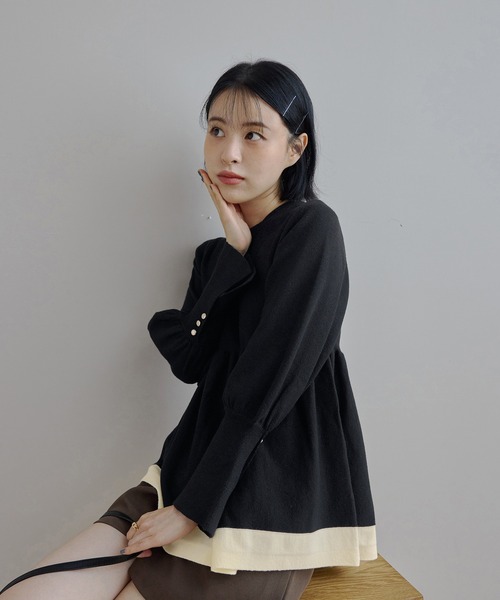 セール】配色ペプラムニット（ニット/セーター）｜CHAN ME（チャンミ