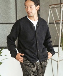 mcg3520-ウール混ワッフルミリタリーカーディガン