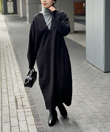 ウールライクキーネックダブルフェイスワンピース