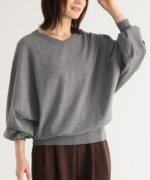 n'OrLABEL（ノアールレーベル）の「【機能素材】『ハイゲージVネックドルマンニット』（ニット/セーター・レディース・ブラウン/ブルー/ブラック/杢グレー・2/1）」の15枚目の写真