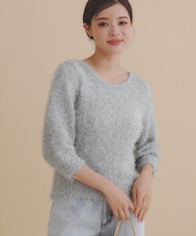 ◆《andGIRL掲載》シャイニーシャギー7分袖ニット【洗濯機洗い可】