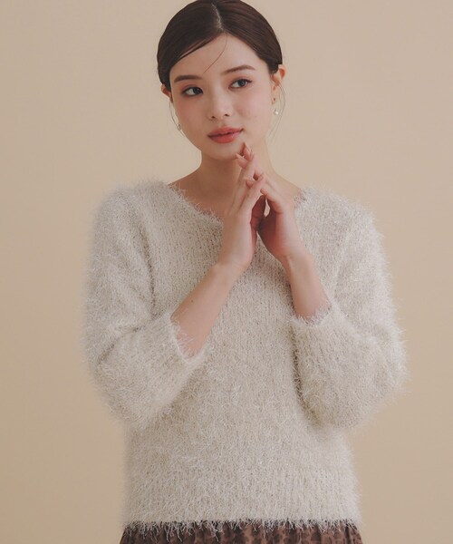 index(インデックス)の「◆《andGIRL掲載》シャイニーシャギー7分袖ニット【洗濯機洗い可】(ニット/セーター・レディース・チャコールグレー/グレー/アイボリー・00)」の2枚目の写真