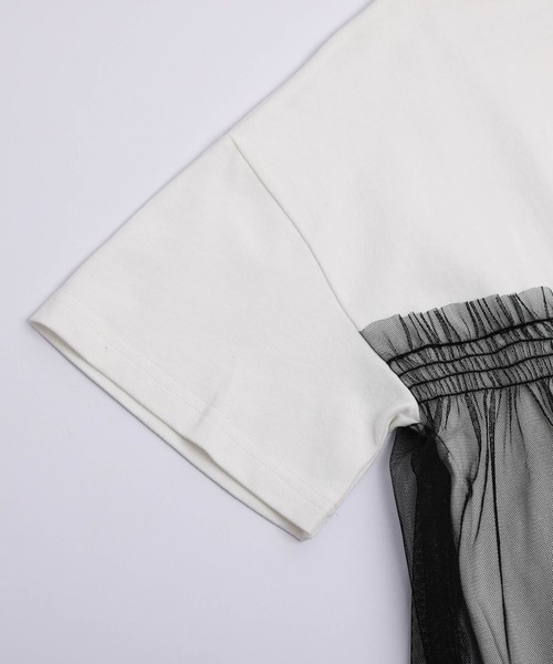 AMELY（エミリー）の「チュールドッキングロングTシャツ（Tシャツ/カットソー・レディース・ホワイト/ブラック/ホワイト×ブラック・フリー）」の5枚目の写真