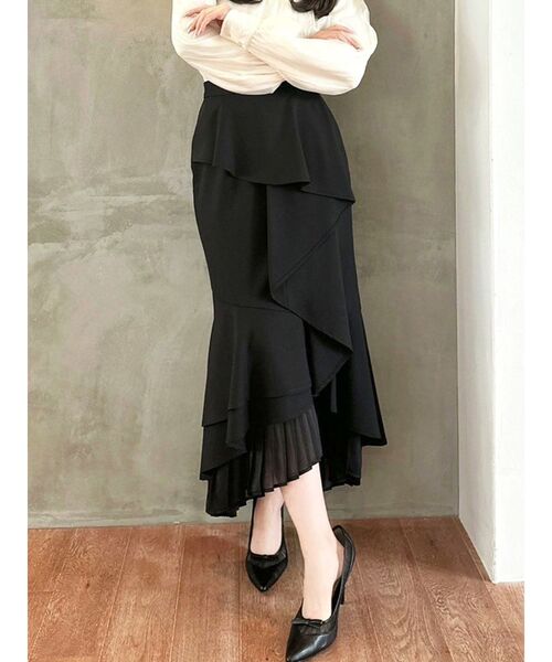 RESEXXY（リゼクシー）の「シアープリーツカスケードマーメイドスカート（スカート・レディース・その他1/ブラック/アイボリー・FREE）」の2枚目の写真