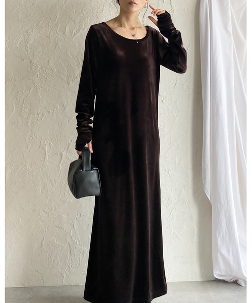 【極美品】ロンハーマン　ベロアワンピース セール】長袖フィンガーホールロング丈バックオープンベロアワンピース