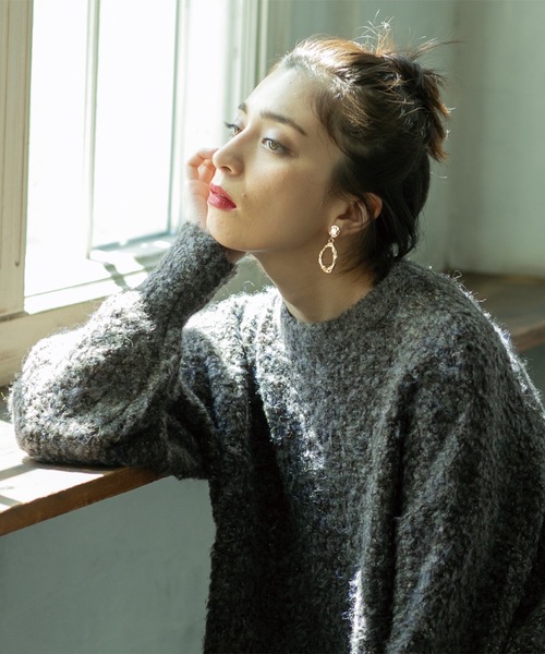 OPAQUE.CLIP（オペークドットクリップ）の「◆ブークレクルーネックニット（ニット/セーター・レディース・オフホワイト/チャコールグレー/オレンジ系その他5・00）」の2枚目の写真