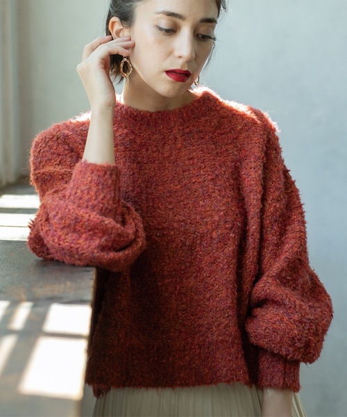 OPAQUE.CLIP（オペークドットクリップ）の「◆ブークレクルーネックニット（ニット/セーター・レディース・オフホワイト/チャコールグレー/オレンジ系その他5・00）」の3枚目の写真