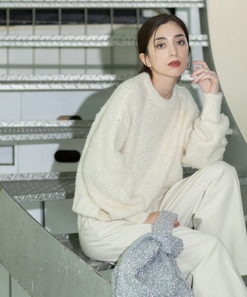 OPAQUE.CLIP（オペークドットクリップ）の「◆ブークレクルーネックニット（ニット/セーター・レディース・オフホワイト/チャコールグレー/オレンジ系その他5・00）」の4枚目の写真