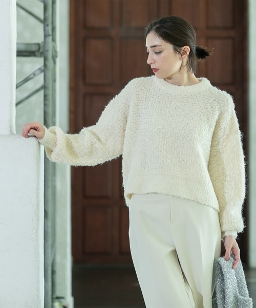 OPAQUE.CLIP（オペークドットクリップ）の「◆ブークレクルーネックニット（ニット/セーター・レディース・オフホワイト/チャコールグレー/オレンジ系その他5・00）」の6枚目の写真