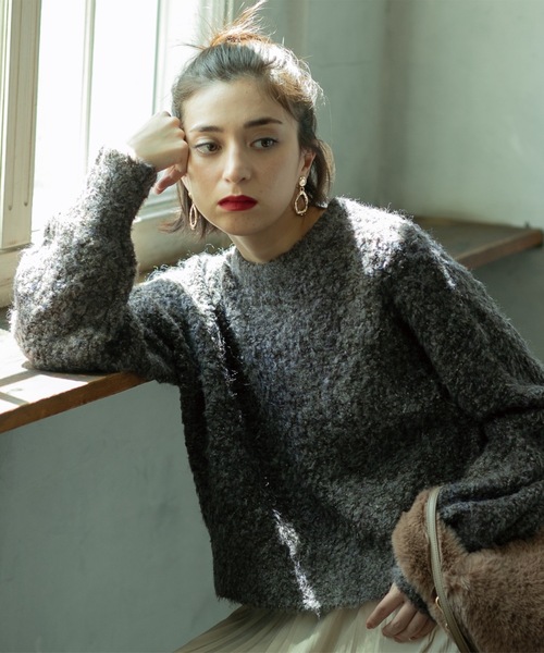 OPAQUE.CLIP（オペークドットクリップ）の「◆ブークレクルーネックニット（ニット/セーター・レディース・オフホワイト/チャコールグレー/オレンジ系その他5・00）」の21枚目の写真