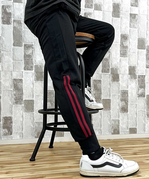 セール】無地ライン入りジャージ素材 裏起毛ジョガーパンツ