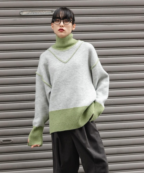 KBF（ケイビーエフ）の「リバーシブルタートルニット（ニット/セーター・レディース・グリーン系その他/ブルー系その他/ブラウン系その他・ONE）」の5枚目の写真