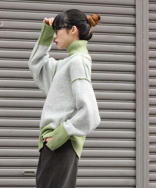 KBF（ケイビーエフ）の「リバーシブルタートルニット（ニット/セーター・レディース・グリーン系その他/ブルー系その他/ブラウン系その他・ONE）」の7枚目の写真