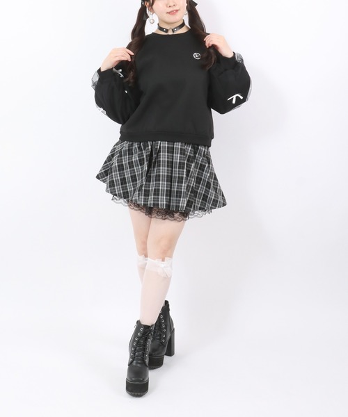 Salong hameu（サロン ハミュー）の「リボン チュールスリーブスウェットトレーナー（裏起毛）/プルオーバートップス レディース（スウェット・レディース・オフホワイト/ブラック・M/L）」の20枚目の写真