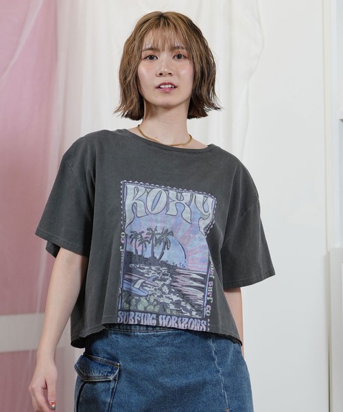 ROXY(ロキシー)の「ROXY/ロキシー ショート丈Tシャツ RST251651M(Tシャツ/カットソー・レディース・ブラック×ピンク/ブラック×ブルー/ブラック×グリーン・M)」の4枚目の写真